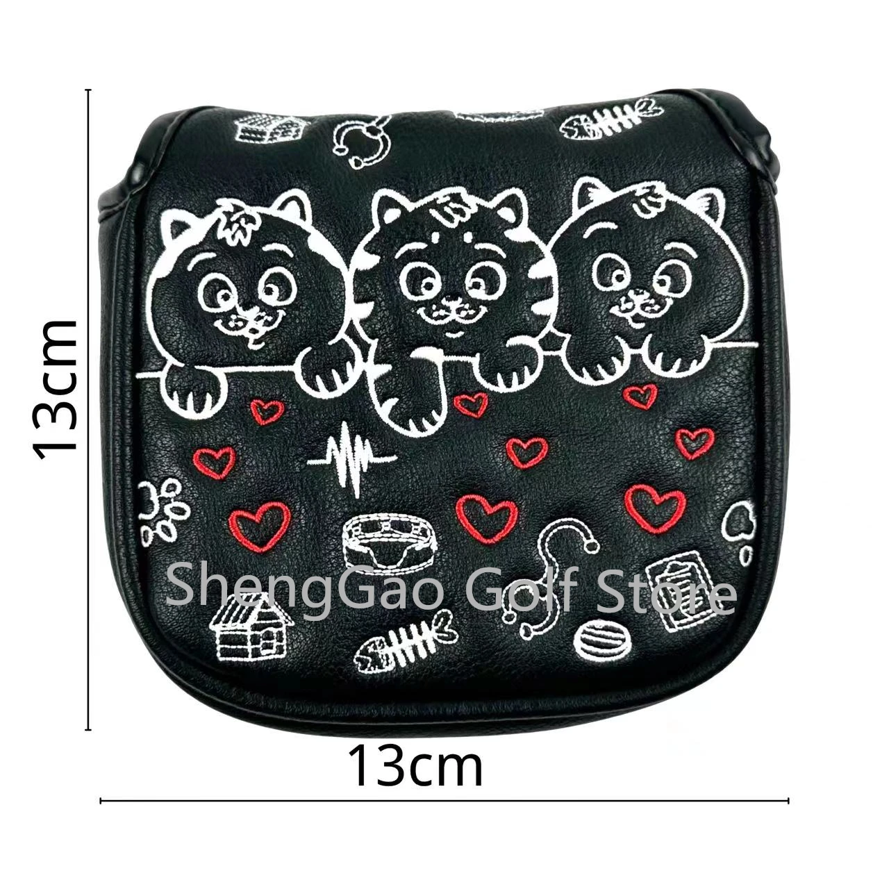 1pc Three kittens love Pattern Golf Putter Cover PU Leather Large Mallet Golf Head Cover Magnetic Closure Golf Headcover