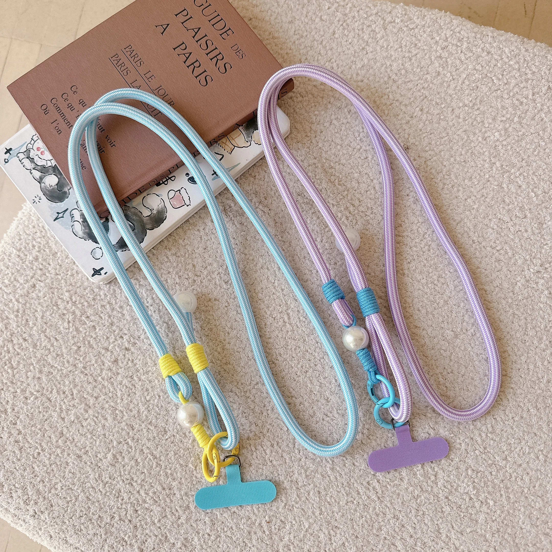 

Красочная жемчужная подвесная веревка для телефона через плечо, регулируемая подвесная веревка на шею сзади, длинная подвесная цепочка с защитой от потери, кулон