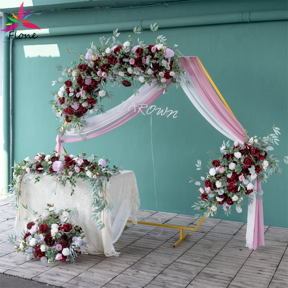 

0.8m Deep Red Greenery Artificial Rose Eucalyptus Flower Arrangement Party Event Backdrop Decoration Centre De Table Mariage