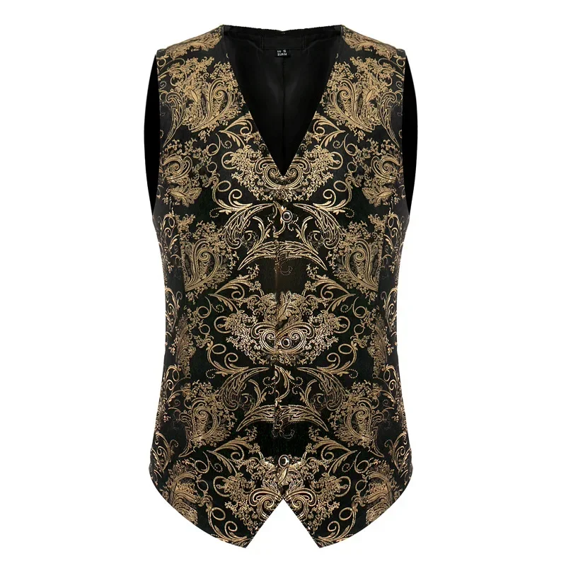 Men Luxury Gold Bronzing Paisley Vest Brand Autumn New Slim Fit Single Breasted Vest Waistcoat Mens Nightclub Wedding Suit Vests