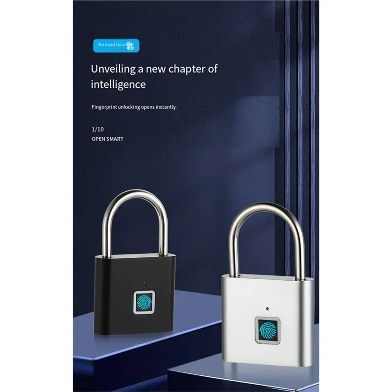 A92Z Keyless Smart Fingerprint Padlock USB Rechargeable Waterproof Door Lock 0.2 Second Unlock Security Fingerprint Lock B