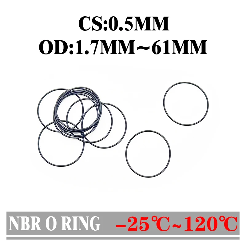 

50pcs Black O Ring Gaskets CS 0.5mm OD 1.7 ~ 61mm NBR Automobile Nitrile Rubber Round O Type Corrosion Oil Resistant Seal Washer