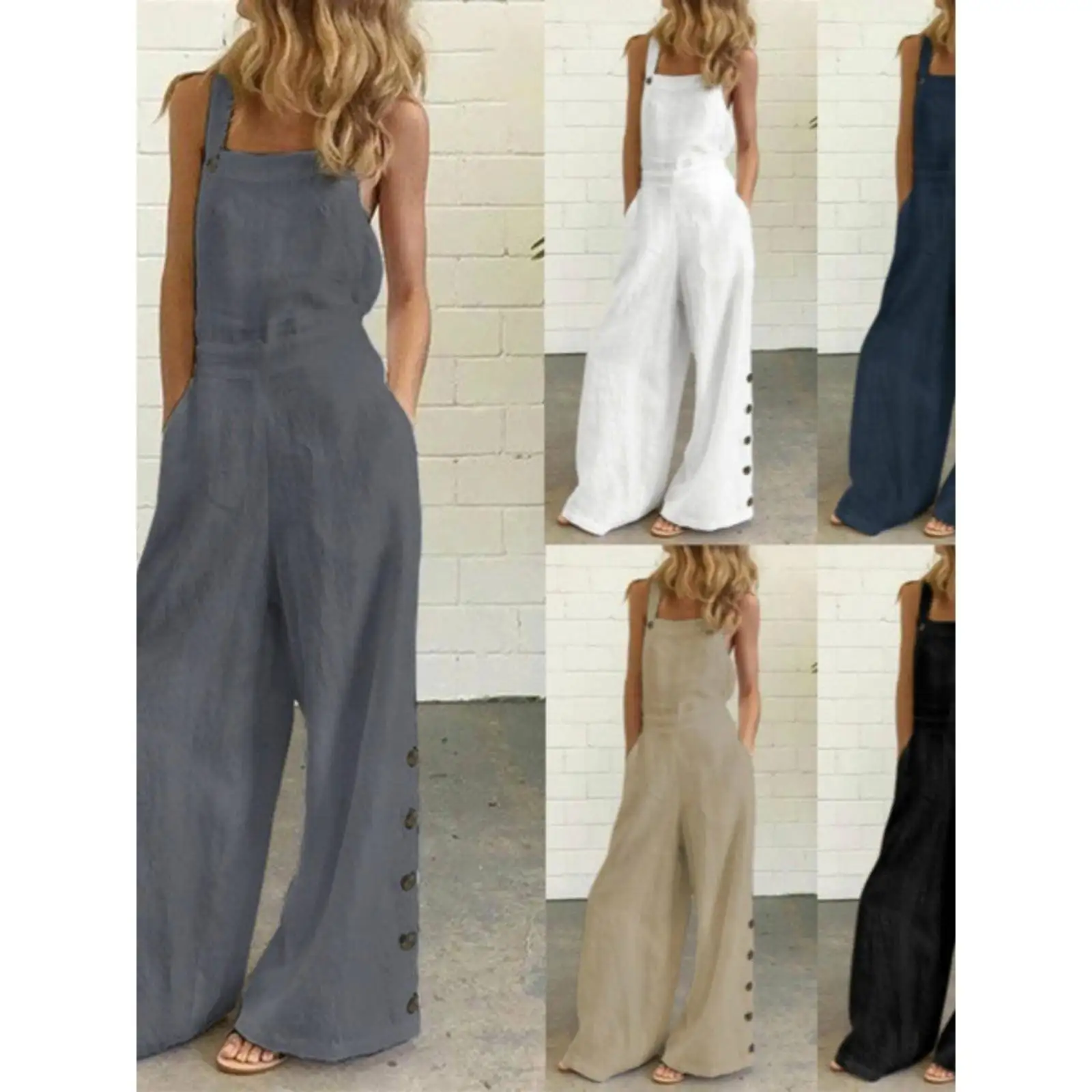 

Повседневный комбинезон с широким вырезом, женский цельный костюм свободного кроя, милые брюки из полиэфирного волокна с талией, прямые брюки