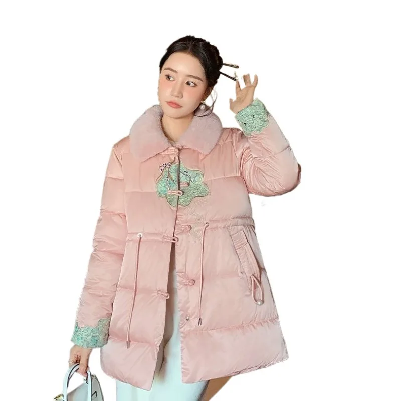 

Новая китайская хлопковая одежда среднего и длинного размера с вышивкой, куртки Guofeng, высококачественные куртки на хлопковой подкладке на пуговицах для студентов