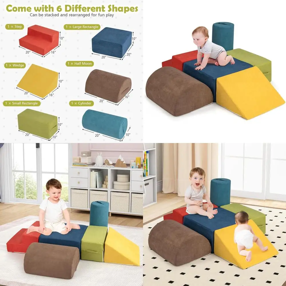 Set da arrampicata in schiuma per bambini da 6 pezzi con tessuto ciniglia, schiuma ad alta densità e maniglie per il trasporto