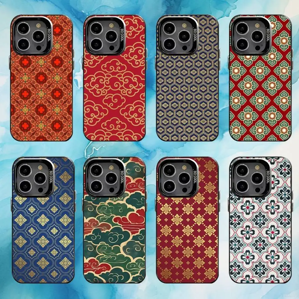 

Chinese ancient pattern Phone Case For iPhone17,16,15,14,13,12,11 Plus,Pro Max Black Colorful Silver Back Phone Case
