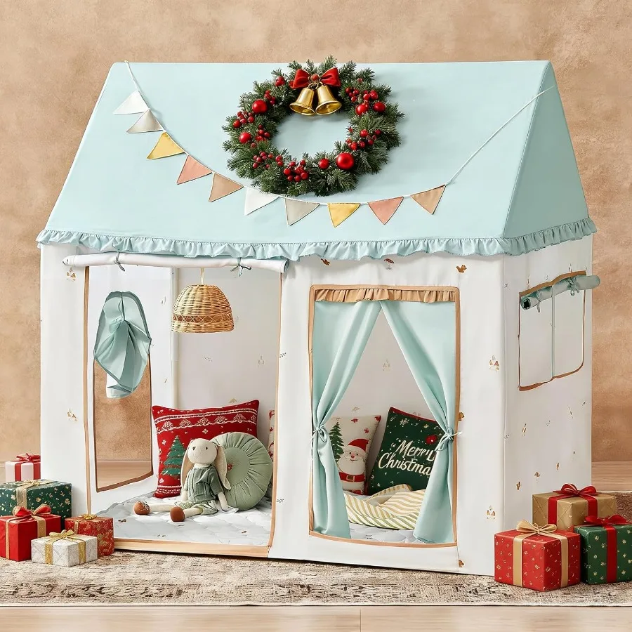 

Green Forest Play Tent with Printed Mat for Toddlers Indoor Playhouse Furniture for 3+ Boys Girls 52 x 35 x 53 Ideal Toy Gift D