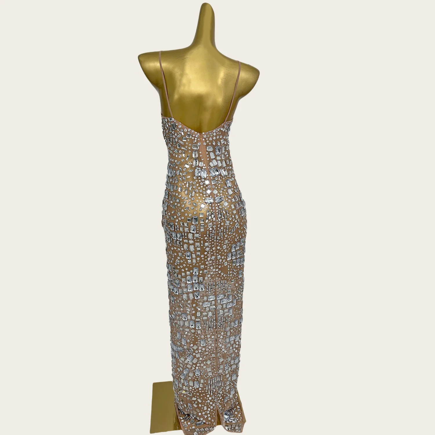 Fangcun Glitzernde Kristalle Luxus Abendkleid Sexy Frauen Geburtstag Party Abendkleid Durchsichtiges Mesh Kleid High-end Sexy Couture