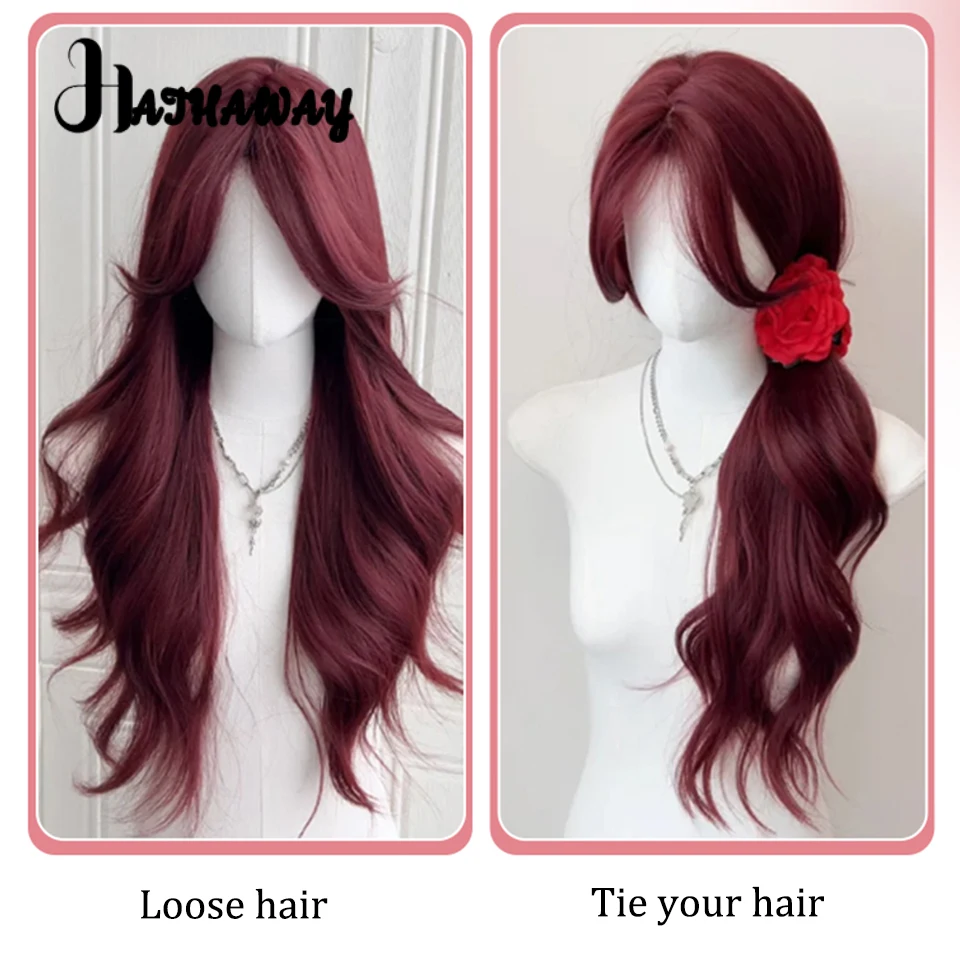 26 Inch Red Wig Long Hair Full Headgear Temperament Big Waves Long Curly Hair Cosplay Lolita Natural Whole Wig Female Daily Wear