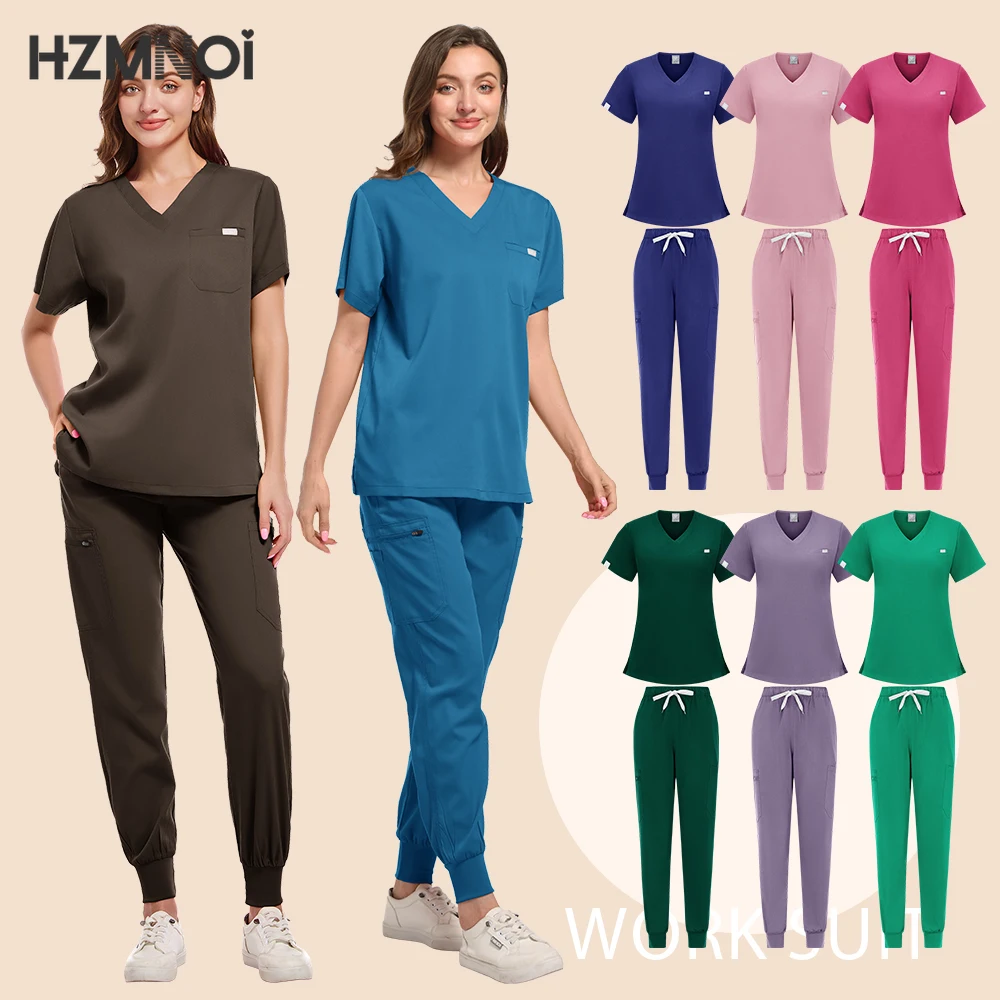 Fashion High-quality Surgical Uniform Women Hospital Scrubs Set Short SleeveTop Pant Doctors Clothes Medical Nursing Accessories