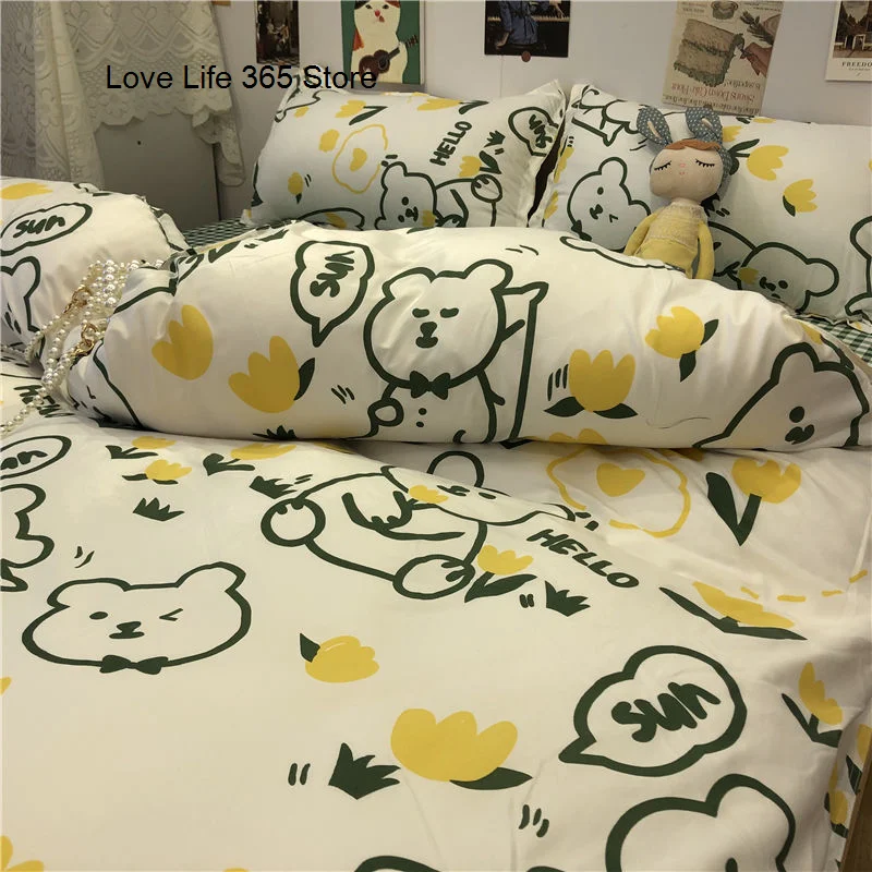 Ins Style Fashion Butterfly Bedding Set For Girls Boys Double Size Flat Sheet Duvet Cover Pillowcase Bed Linen Home Textile