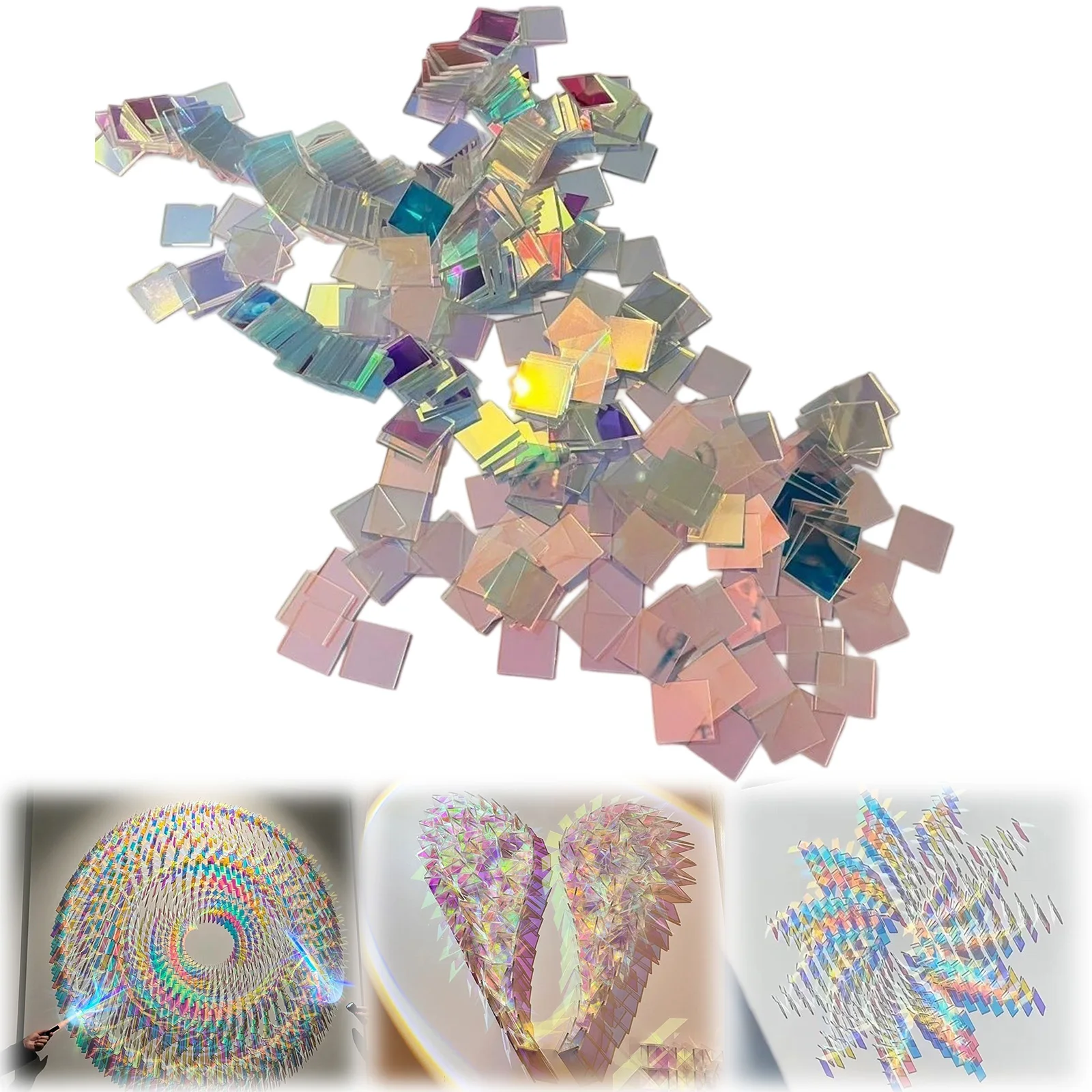 

Bulk Stained Glass Tile Lightweight & Portable Double-Sided Holo Plexiglass Tiles for Art Light & Shadow Projects Resin Jewelry