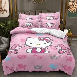 Sanrio Hello Kitty Cartoon duży rozmiar zestaw pościeli różowe koty Kawaii poszewka na kołdrę dla dziewczynki dzieci jeden wystrój pościel do domu na zamówienie