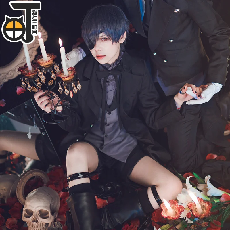 Anime Black Butler Ciel Phantomhive disfraz funerario Kuroshitsuji disfraz de Halloween peluca conjunto completo mujeres hombres