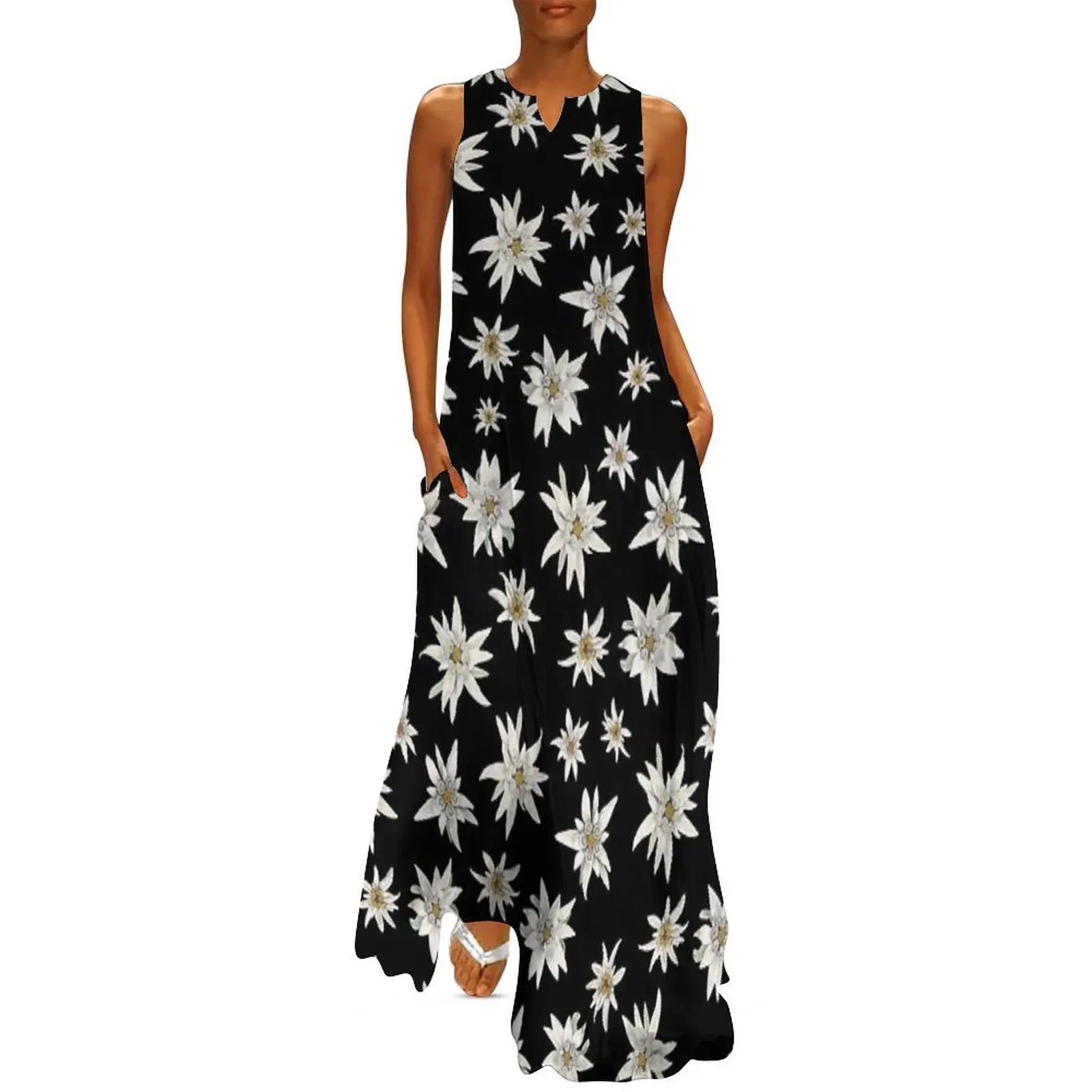 

EDELWEISS PATTERN-black Long Dress dresses ladies 2025 summer Woman dresses summer clothes for women Summer dresses for women