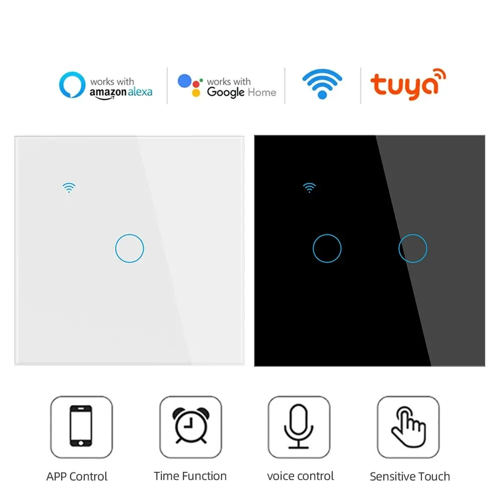 Smart Switch EU WiFi Smartlife Cavo neutro/Senza cavo neutro Interruttore della luce tattile 220V Funziona con Alexa Google Home 1/2/3/4 Gang