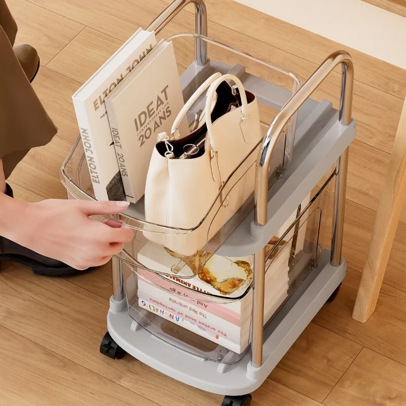 Organizer Utility Cart Trolley Cart Removable Storage Rack Small Cart Movable Backpack Books Storage Cart Wheeled Plastic