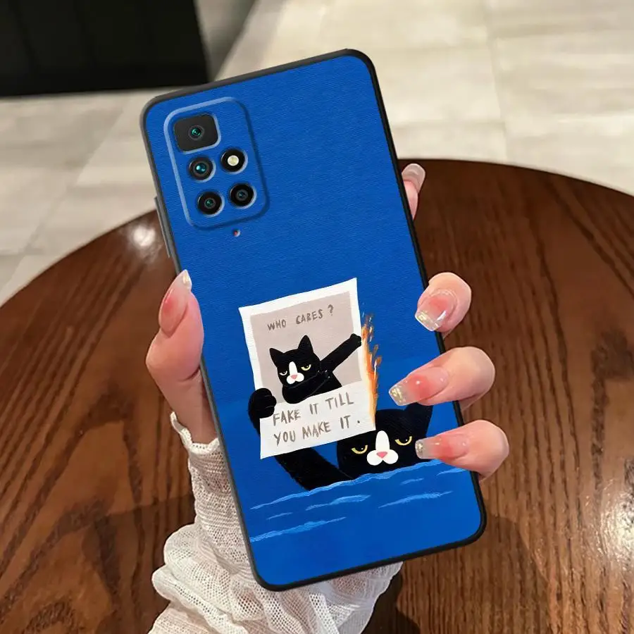 حافظة لهاتف شاومي ريدمي 10 K40 K50 Gaming 9A 9C K60 9T A1 A2 Plus 13C 12C 12 A5 غطاء خلفي ناعم قطة سوداء لطيفة #2