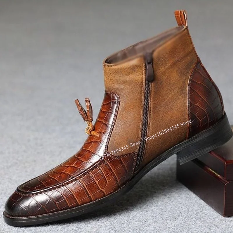 

Brown Patchwork Zipper Men Shoes Men's Dress Shoes Shallow Boots High Quality Party Shoes Fashion Big Size 47 Zapatillas Mujer