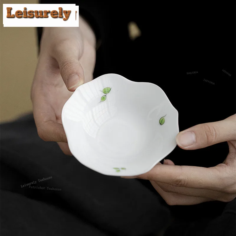 HOYIHM 2pc/lot Hand Painted Fingered Citron Ceramic Handmade Coasters Jade Clay Cups Base For Coffee Anti-scald Placemats Tea