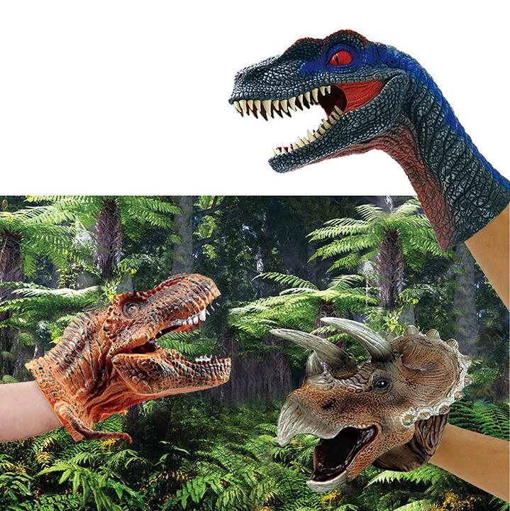 

puppet dinosaur head Soft Rubber Dinosaur Toys Jurassic Raptor Realistic Puppet Dinosaur Head Hand Puppet Figure Toys