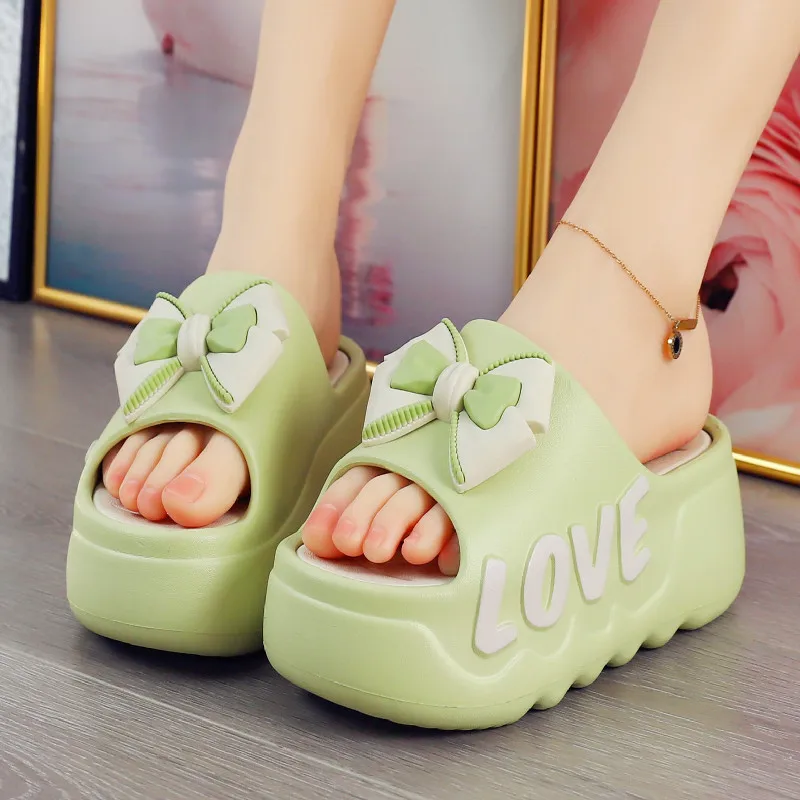 

Designer Two-tone Bow Slippers Women High Heels 6.5cm Thick Platform Shoes for women 2025 New Summer EVA Slides Female Slippers