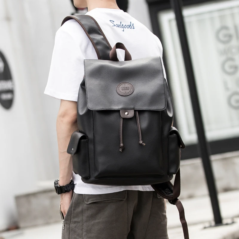 Men‘s Leather Backpack Travel Multi Male Mochila Fashion Large Capacity  For Boy 15.6\