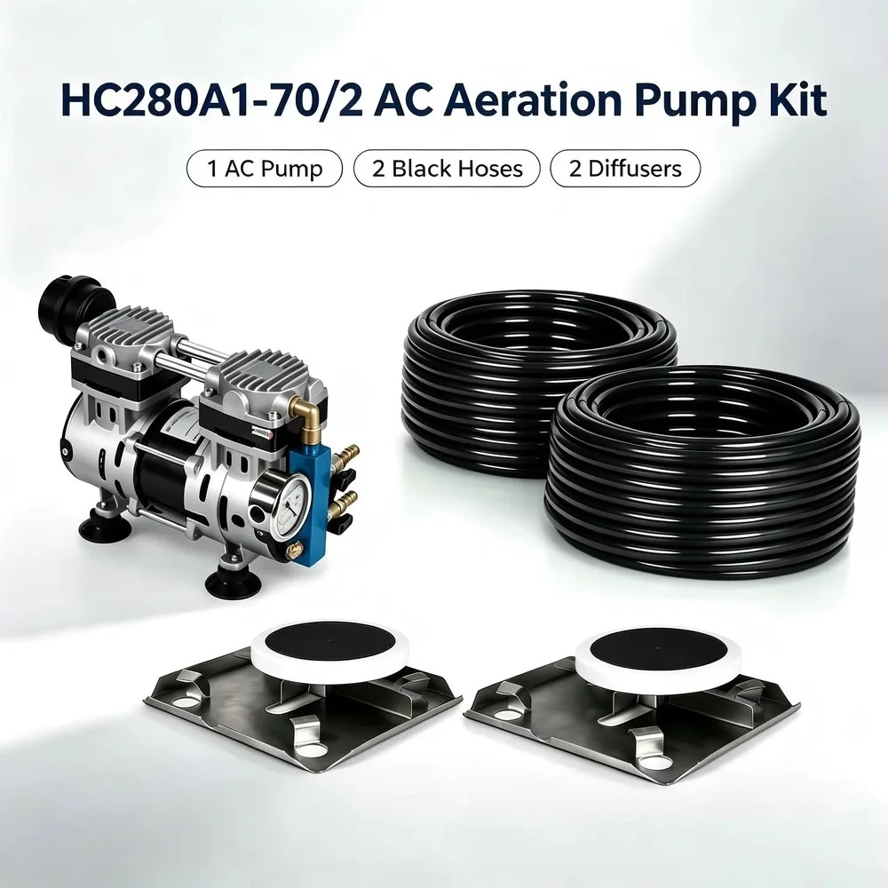 HC280 Gas Powered Portable Pond Aerator Pump Kit with Engine, 2 Black Hoses & 2 Diffusers for Fish Pond Oxygenation