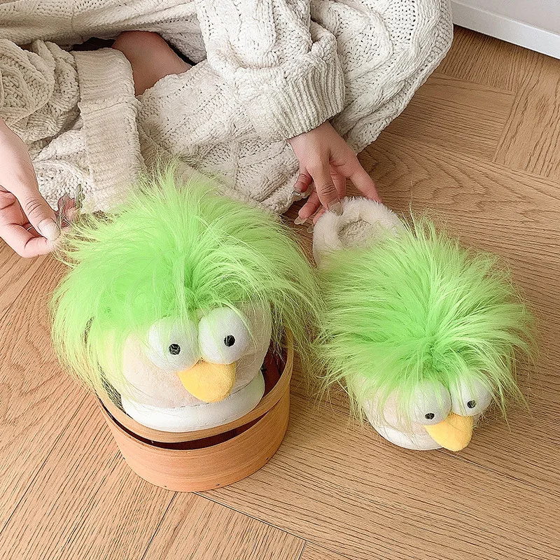 

New personality fluffy DIY slippers woman funny bird designer home shoes women's novelty fur slides ugly-making cosplay shoes
