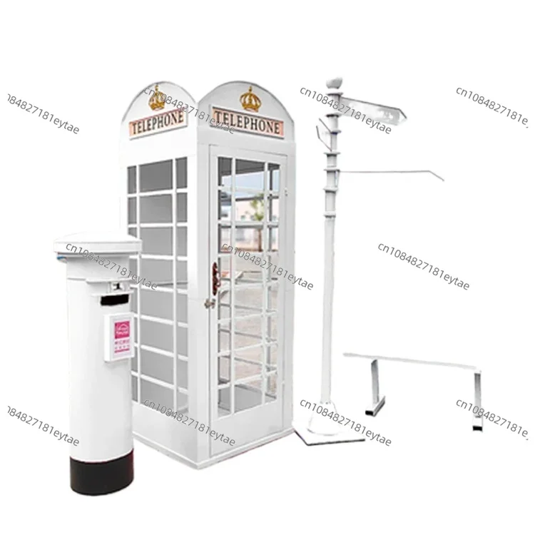 Vintage White Metal Phone Booth, Antique British London Style for Wedding Event Party Decoration