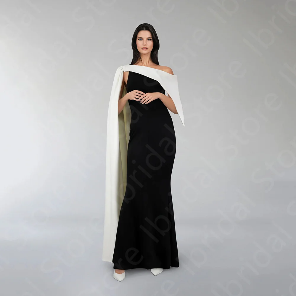 

Elegant Mermaid Mother Dresses Black and White Mother of the Bride Gowns 2024 Off Shoulder Wedding Party Dresses with Cloak