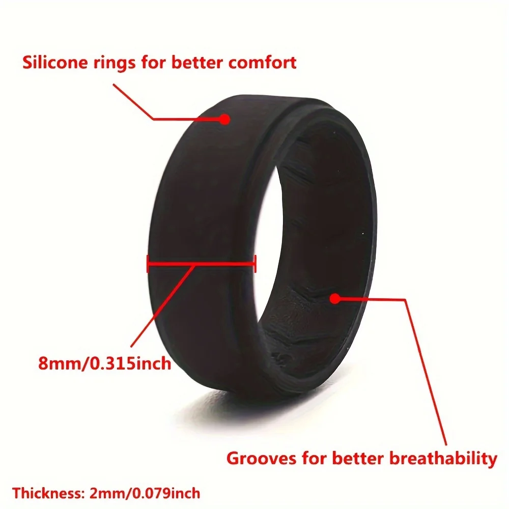 1pc Comfortable Silicone Men\'s Wedding Band with Breathability Grooves Single Ring Running Casual Wear Gift for Husband