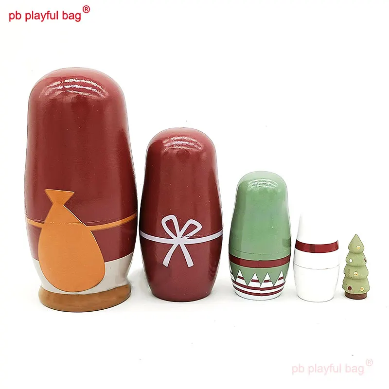 PB Playful Bag Five story Santa Claus Russian Dolls Wooden handicrafts decorative ornaments Children's toys and gifts HG208