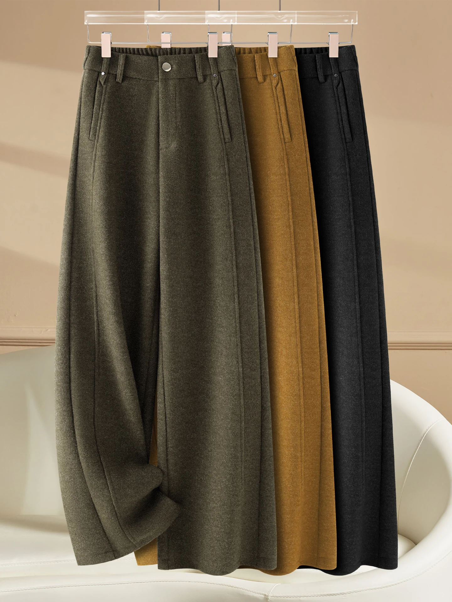 

Женские шерстяные брюки с высокой талией, драпированные, осенне-зимние, новинка, повседневные, широкие, мягкие, свободные, прямые, облегающие