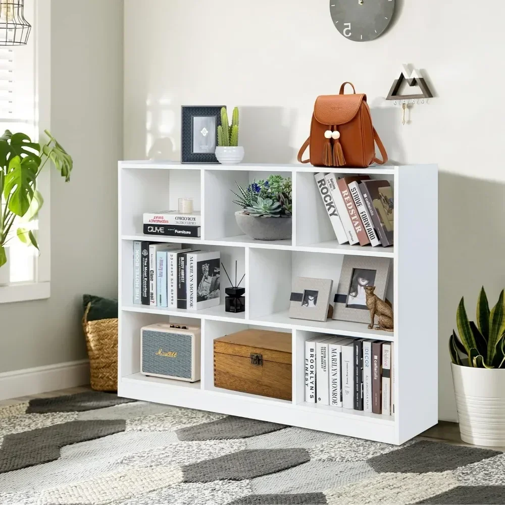 

Freestanding 3-Tier Open Bookshelf, Modern Storage Display Cabinet, Wood Cube Storage Organizer for Living Room, Kid’s Room