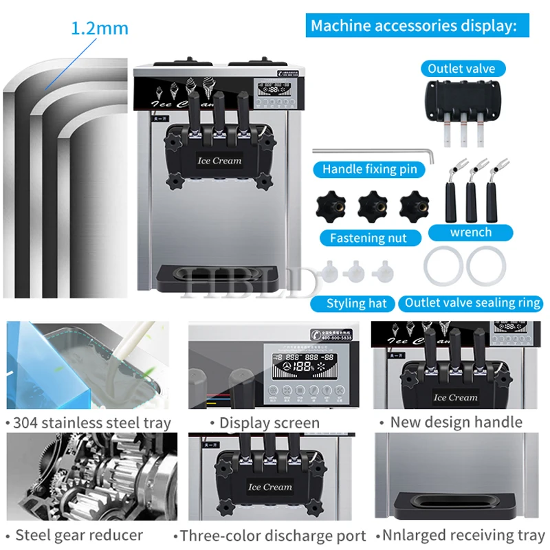 

Настольная машина для мягкого мороженого, бункер 5,8 л, машина для замороженного йогурта из пищевой нержавеющей стали 304.