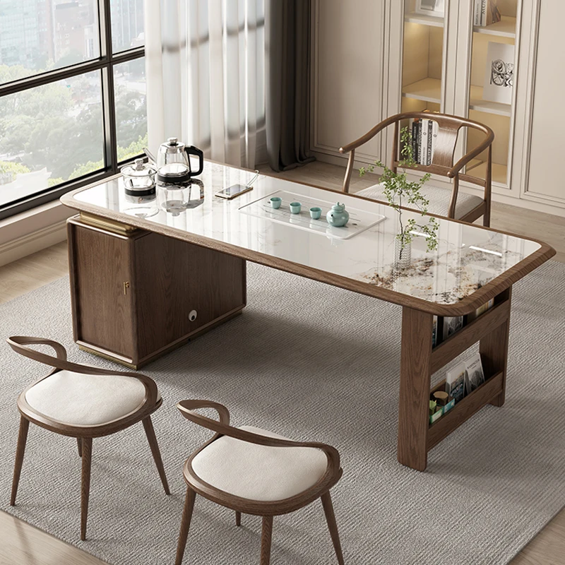 

Solid wood rock slab tea table