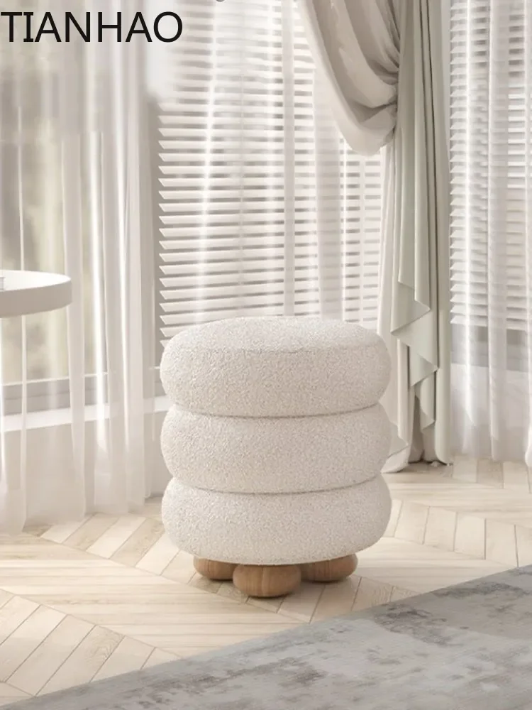 Luxury Cashmere Makeup Small Stool,Nordic Design Wood,Living Room Mobile Round Stools,Home Furniture,Bedroom Vanity,Sofa Chairs