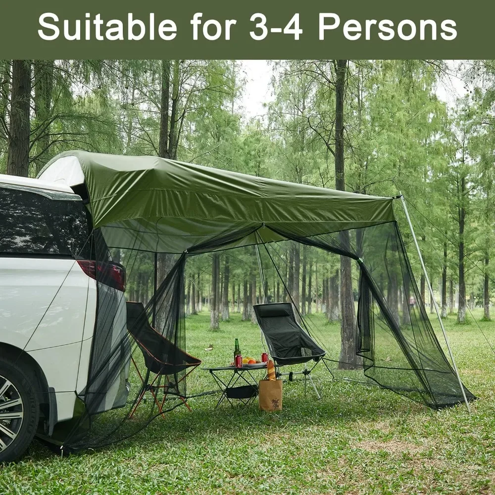 Car Awning Sun Shelter with Mosquito Net, Portable SUV Tent Tailgate Shade Car Canopy for Outdoor Camping Car Travel