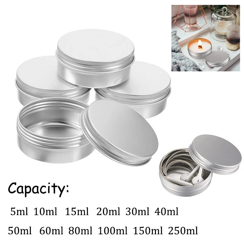 10 Stück 5–250 ml runde Aluminium-Box, Blechdosen, Schraubdeckel, Aufbewahrung, Bart, Lippenbalsam, Kerze, Gewürze, leere Dosen