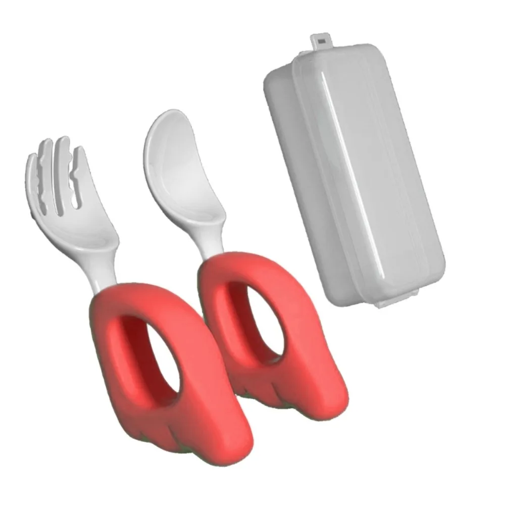 

Self Feeding Baby Forks and Spoons Set Dishwasher Safe Plastic Children Safe Forks with Case Silicone Handle