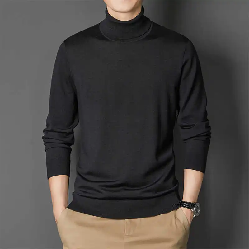 

Мужской ультратонкий вязаный свитер с высоким воротником, базовый слой, повседневный удобный длинный свеч, дышащий цветной трикотаж