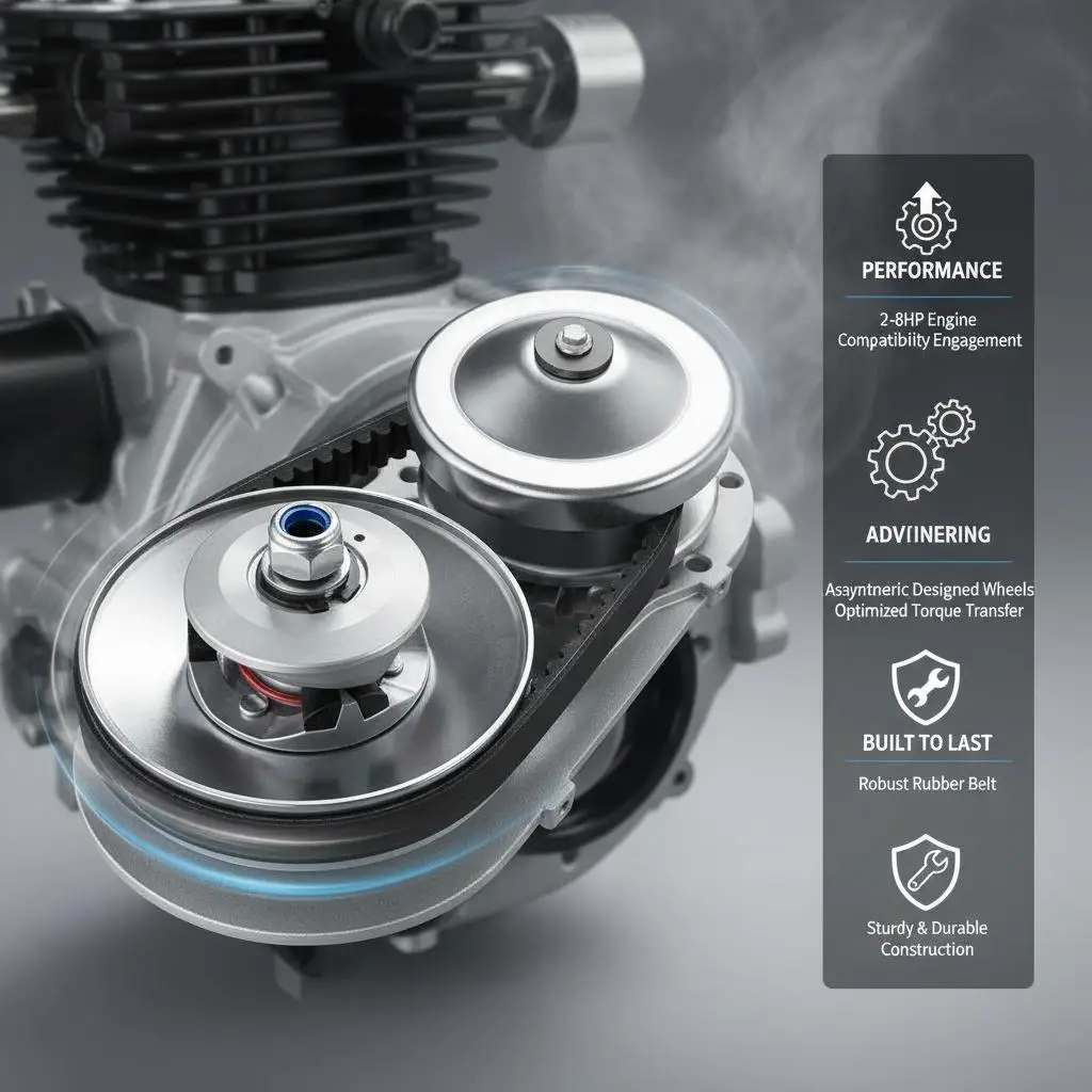 

Приводной сцепной механизм для двигателей 2-8 л.с., высокопрочный, 2000 об/мин, с асимметричными колесами и прочным резиновым ремнем, усиленный.