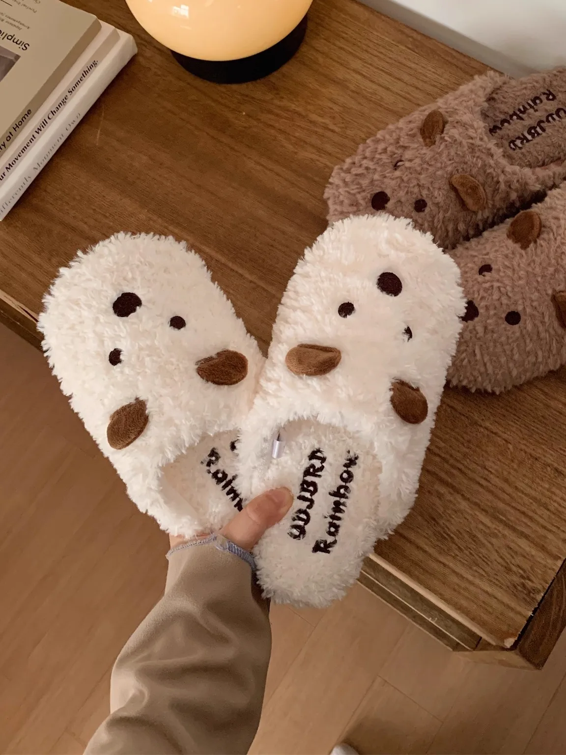 

Cute Couple Indoor Cotton Slippers Soft Plu Noisel Floor Slippers Men Women Winter Anti-Slip Warm Home oes