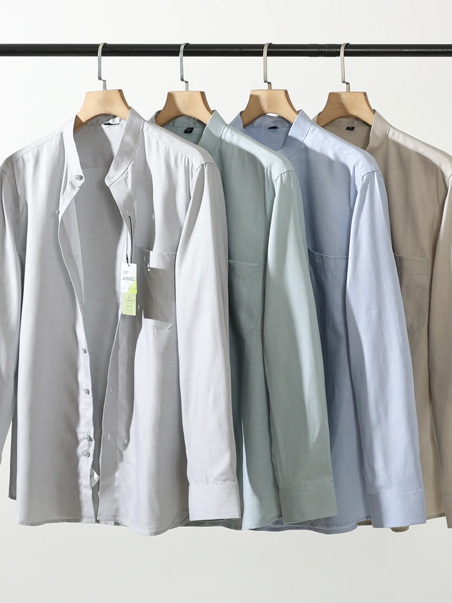 

Linen Long Sleeve Shirt Men's Business Commuter Casual Stand Collar Breathable Moisture Wicking Spring Summer Shirt