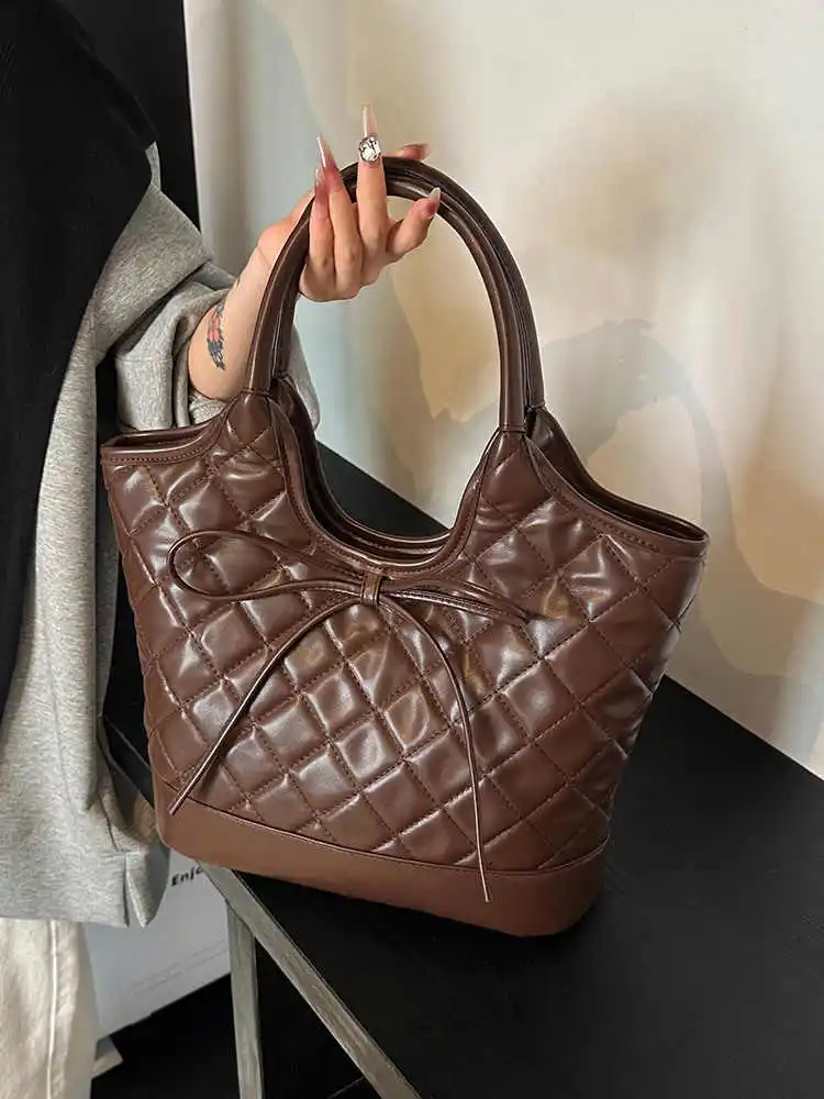 Bolsos de mano Vintage de piel sintética para mujer, bolso de mano versátil de gran capacidad para ir al trabajo, bolsos de un solo hombro con control de diamantes, Otoño Invierno