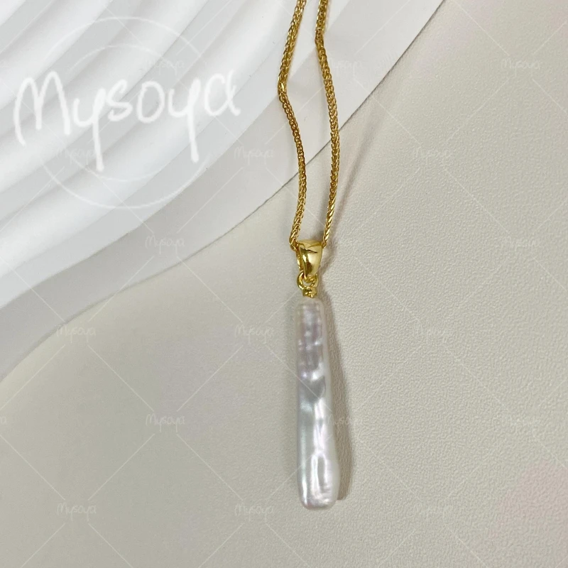 

MYSOYA 5-6mm Small White Silver Bar Baroque Pearl Necklace, Suitable for Birthday/ Wedding/ Mother's Day/Father's Day Gift A0774