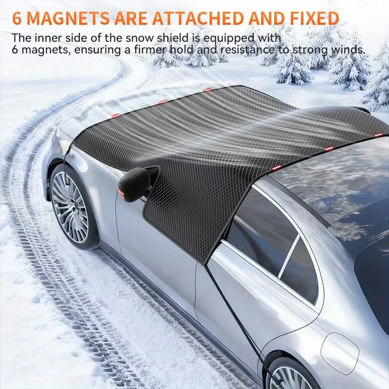 Oxford Cloth Winter Windshield Protector UV/Sunshade With Orange Reflective Strip Magnetic Fastening Car Windshield Snow Cover