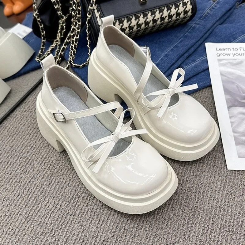 

Women's Spring Round Toe Pumps Chunky Heel Mary Janes Shoes Platform Shoes for Women Dress Students Women's Lolita Heeled Shoe