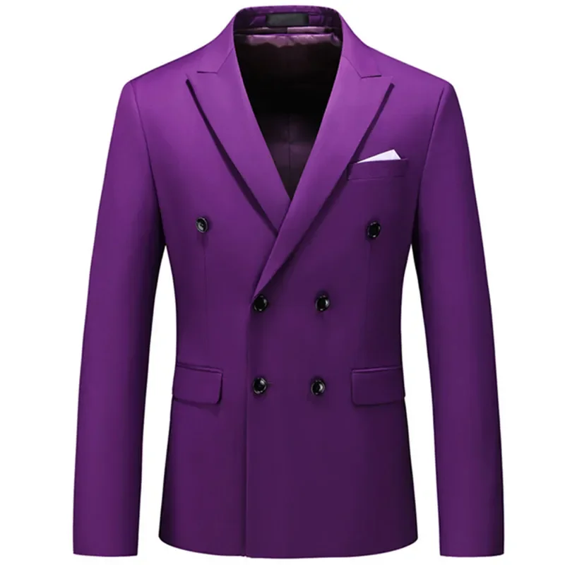 2022 Fashion New Men\'s Casual Boutique Business Solid Color Double Breasted Suit Jacket Blazers Coat